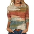 thumbnail image 1 of HKEJIAOI T-Shirts à Manches 3/4 pour Femmes à Imprimé Floral, Col Rond, Coupe Ample, T-Shirts Décontractés Mode, Chandails à Enfiler, Kaki-A m, 1 of 5