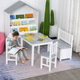 thumbnail image 2 of Qaba 4-Piece Set Kids Wood Table Chair Bench with Storage Function Easy to Clean Gift for Girls Boys Toddlers Age 3 Years up - Gray and White, 2 of 10