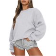 thumbnail image 2 of Mefallenssiah Mode Chandail Décontracté à Manches Longues à Col Rond pour Femmes, Coupe Ample, Haut Blouse Gris G, 2 of 7