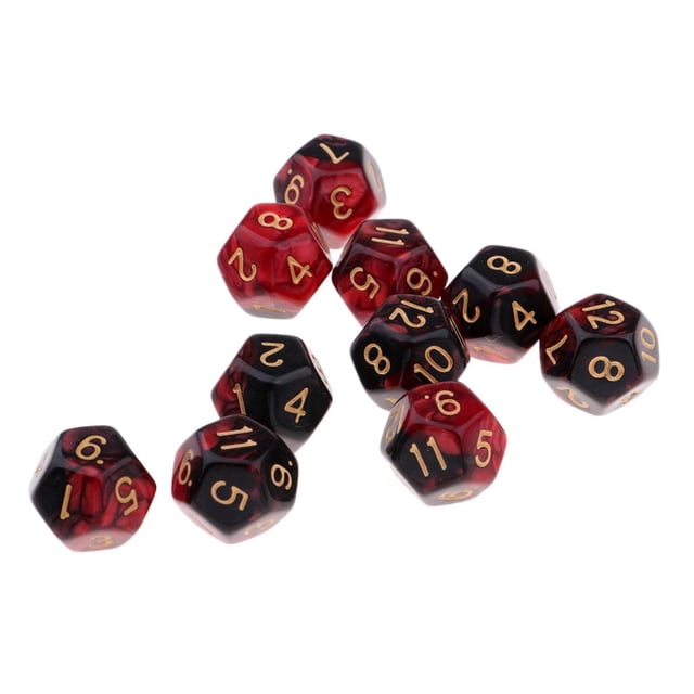lionlar 10pcs Multi-Sided Dice D12 Polyhedral Dice Club Game Accessory Dice, Red+Black