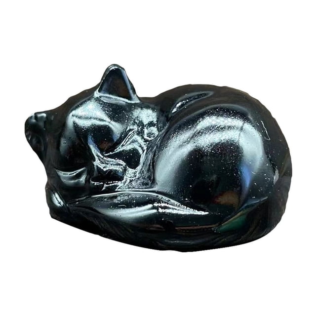 Natural Quartz Crystal Sleeping Cat Decoration Crystal Cat Sleeping Statue 2 Inch Opal Cat Crystal Statue Statue For Home Meditation