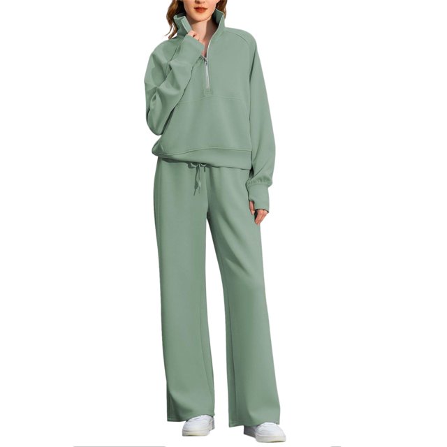 Women's Fall Matching Set - Half Zip Sweatshirt & Wide Leg Sweatpants - Casual Oversized Outfit S-XXL