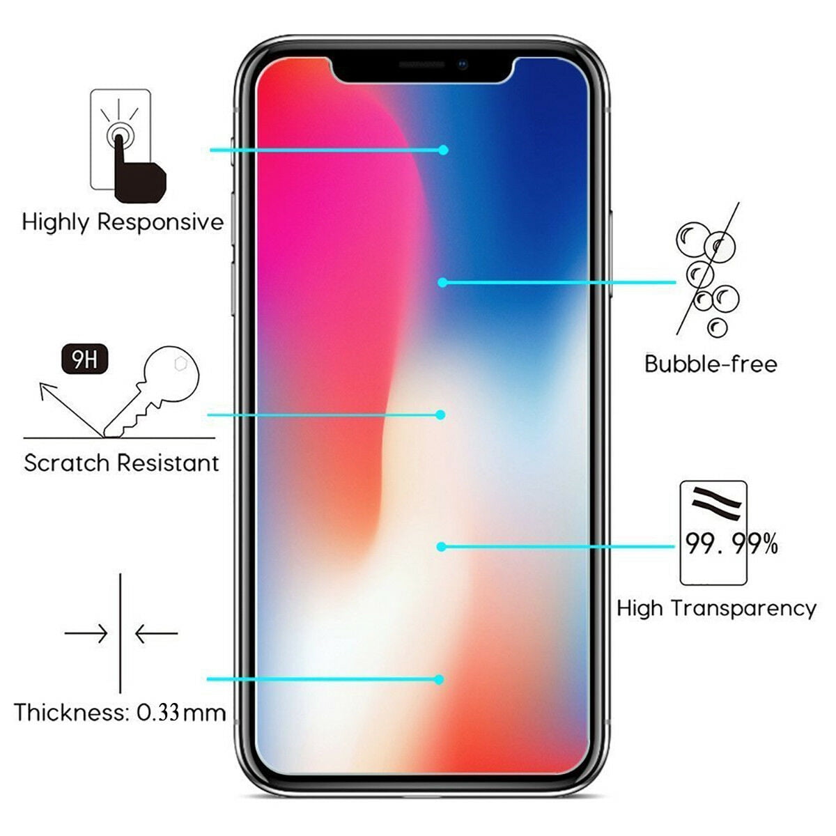 2 Packs [PST] iPhone X / Xs / 11 Pro Tempered Glass Screen Protector , Case Friendly & Bubble Free