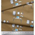 thumbnail image 2 of Soimoi Brown Poly Georgette Fabric Monitor,Books & Study Table Education Theme Printed Fabric 1 Yard 52 Inch Wide, 2 of 3