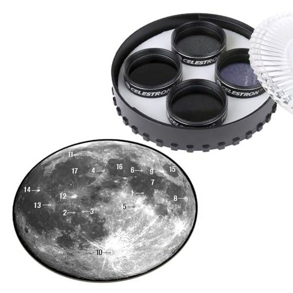Celestron Moon Filter Set – Neutral Density & Sky Glow Filters – Moon Map