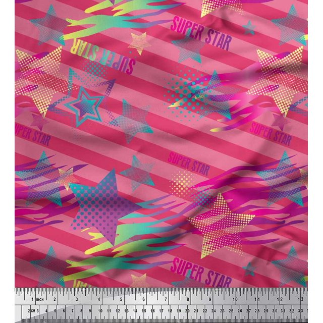 Soimoi Cotton Poplin Fabric Star & Diagonal Stripe Print Fabric by Yard 42 Inch Wide