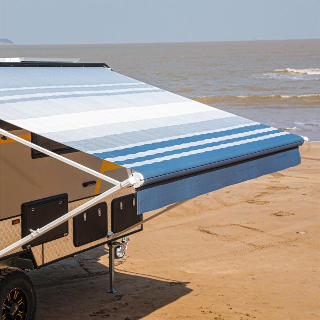 ALEKO Retractable RV Awning 12 x 8 ft Camping Waterproof Vinyl Canopy Black Stripes