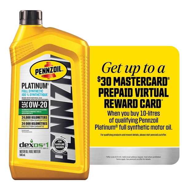 PENNZOIL PLATINUM 0W-20 ペンズオイル7Qt Pennzoil Platinum SAE 0W-20 Full Synthetic Motor Oil - Walmart.ca