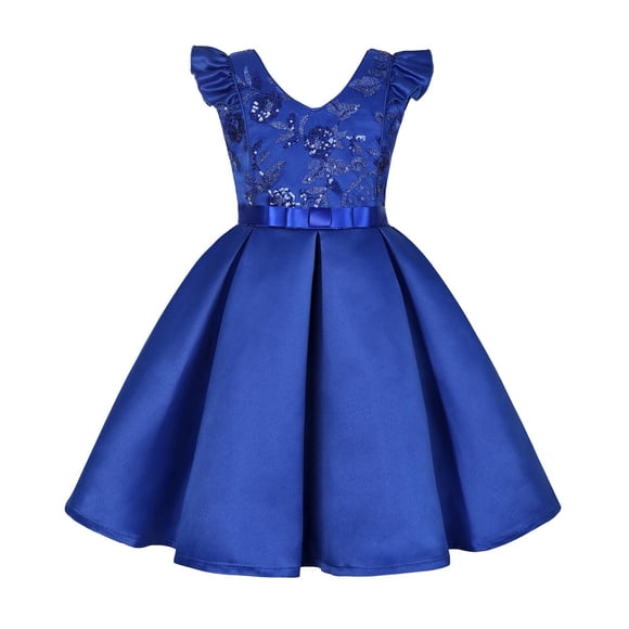 MIASHUI Robe Style Court Sans Manches Imprimée pour Tout-Petites Filles Tenue de Fête Vacances Formelle pour Enfants Bleu, 3-4 Ans