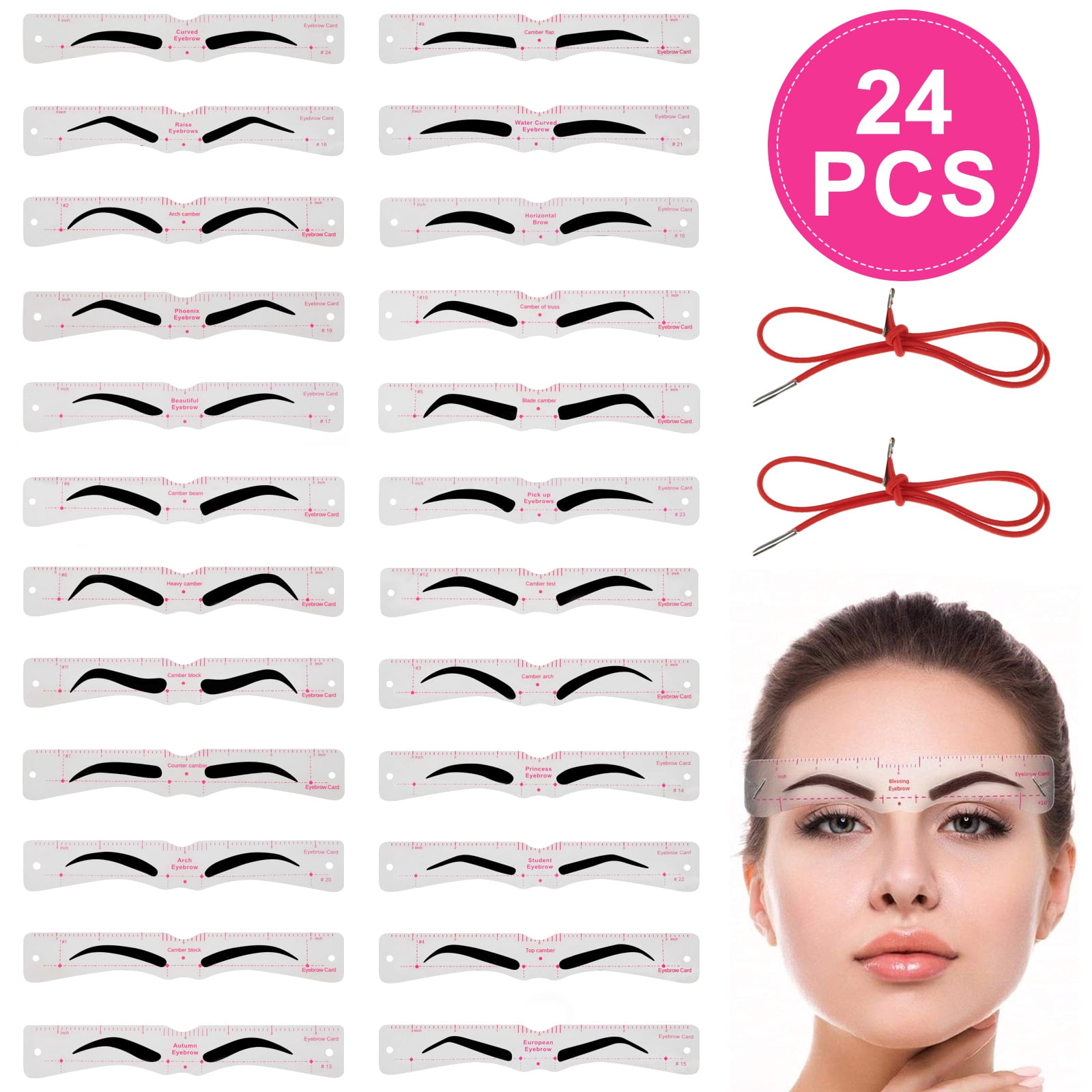 24pcs Eyebrow Stencils, EEEkit Eyebrows Shape Kit Stickers Eyebrow Template with Strap, 24 Reusable Eyebrow Stencils for Women, Eyebrow Definer Eyebrow Shaping Kit for 3 Minutes Makeup