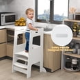 thumbnail image 4 of OLAKIDS Toddler Standing Tower, Kids Montessori Kitchen Step Stool Helper with 2 Adjustable Height Learning Blackboard Safety Rail Wooden, Anti-Slip Mats, 1-3 Year Old Boy Girl Gifts, 4 of 9