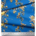 thumbnail image 1 of Soimoi Blue polyester Crepe Fabric Black Berry & Yellow Sparrow Bird Print Sewing Fabric Yard 52 Inch Wide, 1 of 3