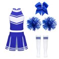 thumbnail image 1 of Fldy High School Girls Cheer Leader Cheerleading Uniform Outfit Matching Pom Poms and Socks B Blue 14, 1 of 5