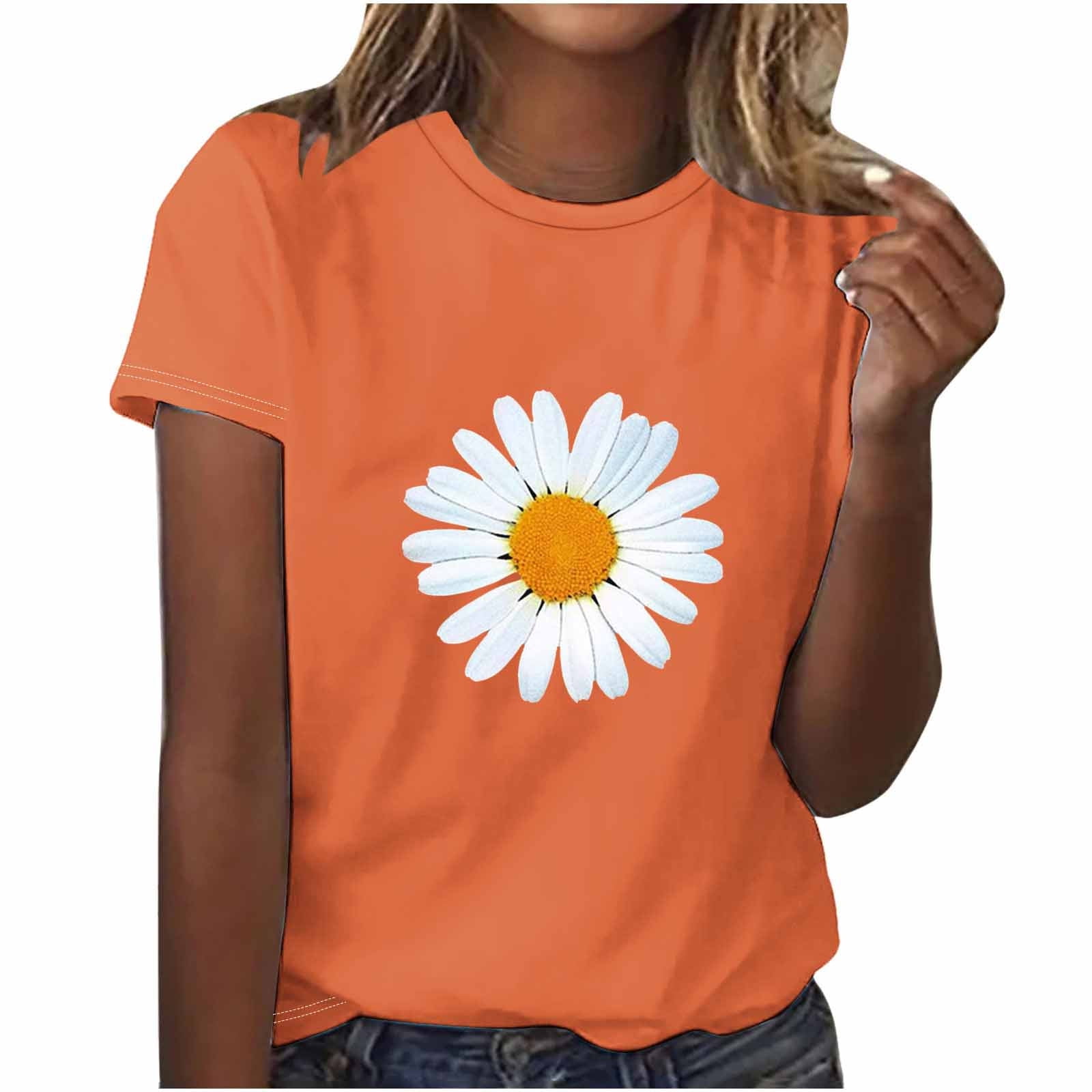 Babysbule Liquidation de Hauts pour Femmes T-shirt à Col Rond Mode pour Femmes à Manches Courtes Imprimé de Fleurs T-shirt Décontracté Ample Hauts