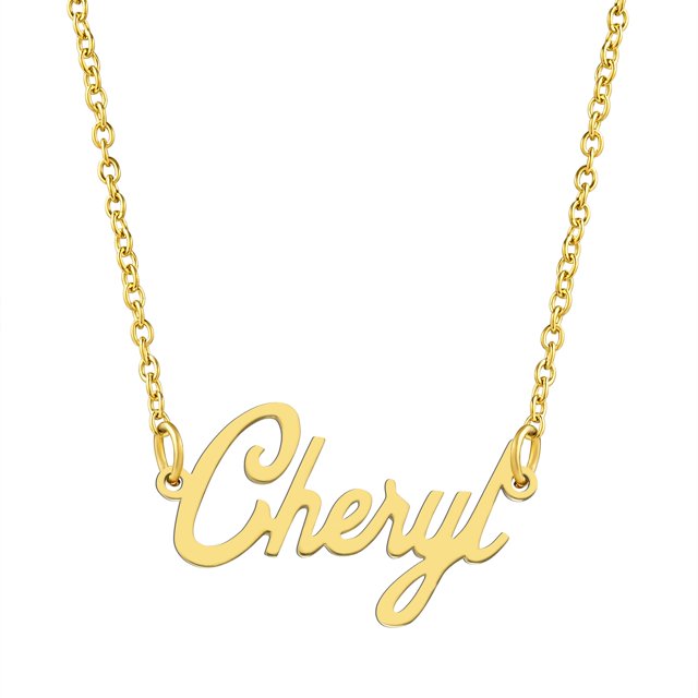 KISPER Collier Pendentif Prénom Personnalisé en Acier Inoxydable Plaqué Or 18K, Cheryl