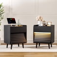 thumbnail image 1 of GUNAITO Nightstand set of 2 with Charging Station Bedside Table with LED Light Wood Nightstand with Wave Texture Drawers End Table with USB Ports and Outlets for Small Space Black 2pcs, 1 of 11