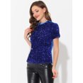 thumbnail image 2 of INSPIRE CHIC Haut en Velours à Paillettes pour Femme Col Rond Manches Courtes Blouse de Soirée Boîte de Nuit TP Bleu, 2 of 4