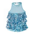 thumbnail image 3 of TiaoBug Girls Sleeveless Shiny Sequins Halter Tassel Mini Dress Latin Jazz Salsa Samba Rumba Unitard Dress Blue 6, 3 of 6