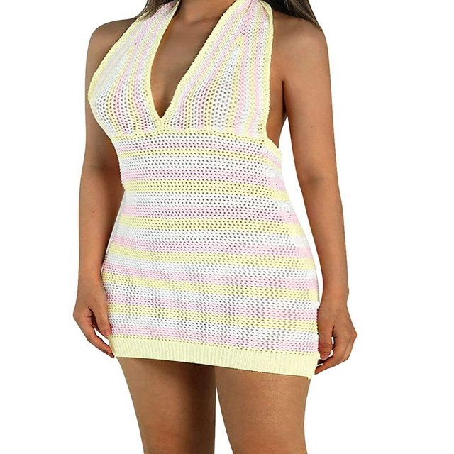 Women Bodycon Halter Sleeveless Backless Knitted Party Tank Dress