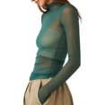 thumbnail image 3 of RXIRUCGD Mode Femmes Manches Longues Confortable Respirant Col Roulé Blouse Chemise Hauts, Vert Armée, Taille : M, 3 of 5