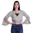 thumbnail image 4 of Moomaya Printed Womens Crop Top Wrap Style Top Wear Ruffle Long Sleeve Casual Summer Blouse, 4 of 5