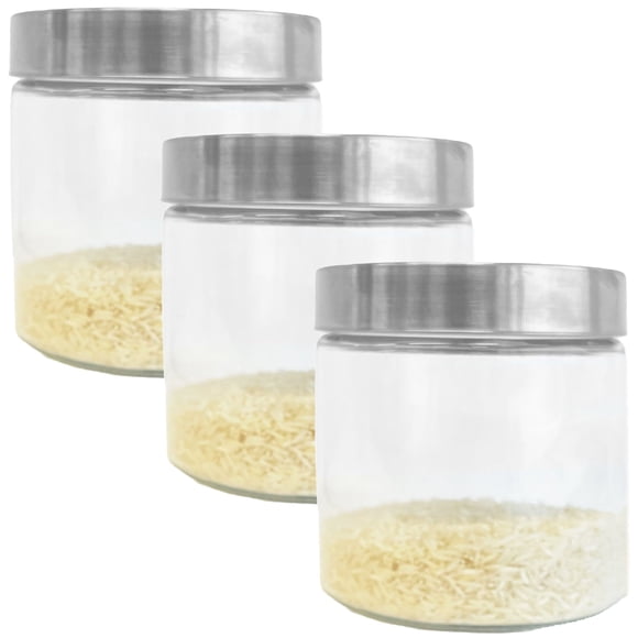 JS Gourmet - Set of 3 Glass Containers with Airtight Lid, 900ml Capacity