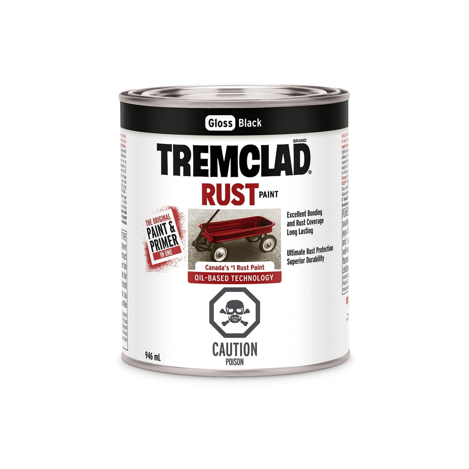 Rust Oleum Tremclad Peinture antirouille à base d'huile, noir brillant, 946 ml
