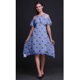 thumbnail image 3 of Bimba Blue Geometric Print Flutter Sleeve Womens Party Tunic Cold Shoulder Midi Dress - Large, 3 of 6