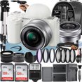 thumbnail image 1 of Sony Alpha ZV-E10 Mirrorless Vlog Camera with 16-50mm Lens + 2 Pack 128GB Memory Card + Flash + Tripod + Backpack + A-Cell Mobility Accessory Bundle (White), 1 of 1