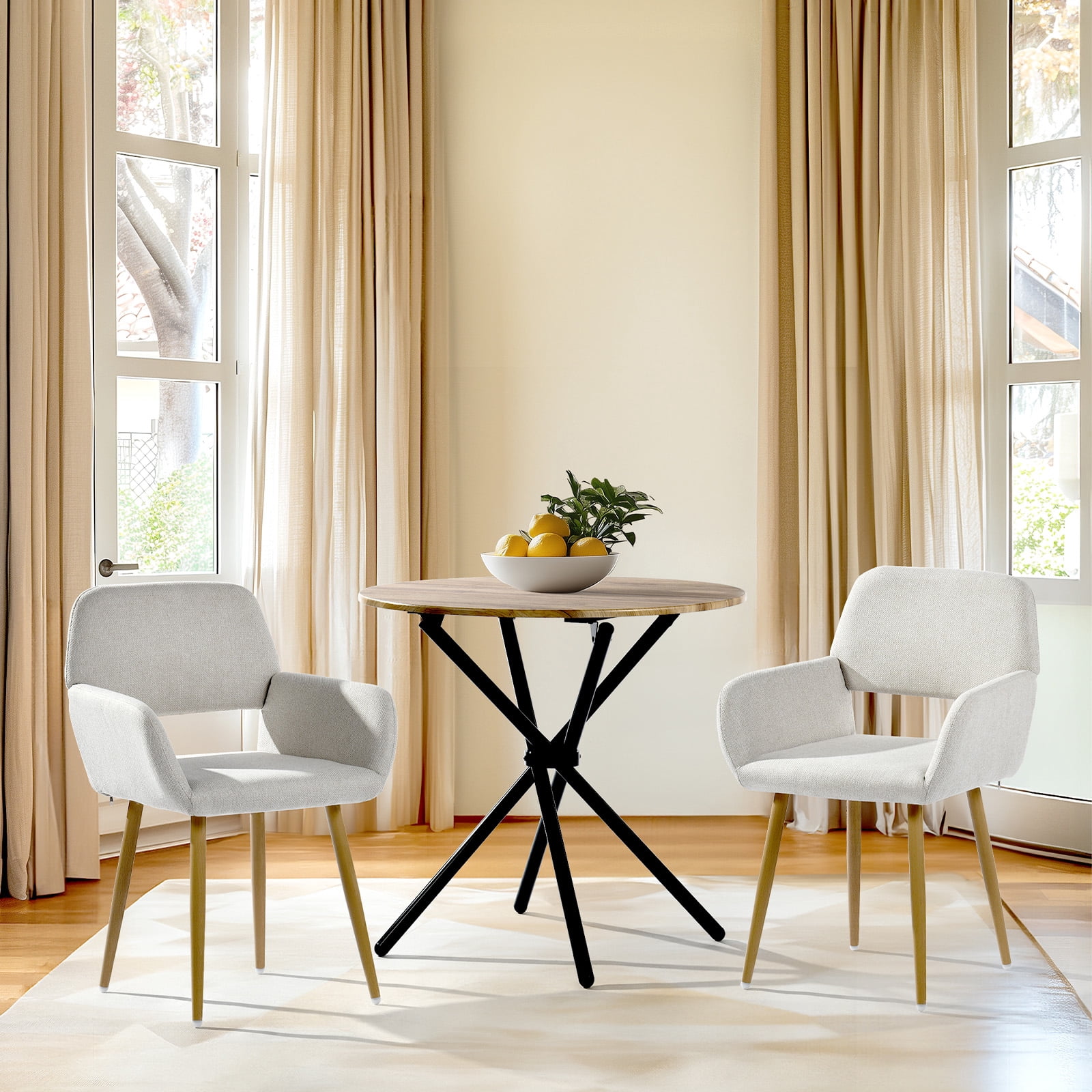 Homy Casa Lot de 2 chaises de salle à manger en tissu avec dossier creux et accoudoirs pour salle à manger en appartement