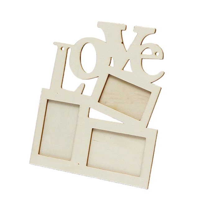 1Set Wooden Family Frame Hollow Love Shape Beige For Art Enthusiasts