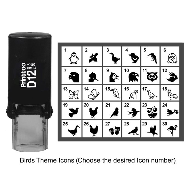 Printtoo Personalized Birds Theme Icons Round Rubber Stamp Self Inking Stamper 12 mm-Black