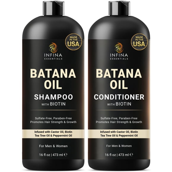 INFINA ESSENTIALS Batana Oil Shampoo and Conditioner Set - Biotin & Tea Tree Oil for Hair Growth & Thickness - Moisturizing & Nourishing Shampoo for