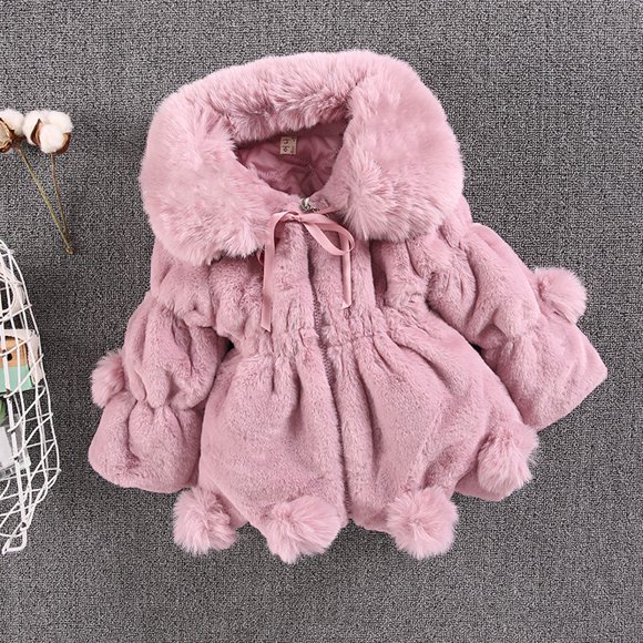 Girls Winter Coats Kids Baby Girls Winter Solid Faux Wool Sweater Jacket Plus Velvet Thickening Coat Cloak Jacket Thick Warm Outerwear Clothes Girls Clothes on Clearance