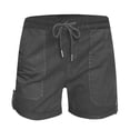 thumbnail image 3 of Plebaso Summer Womens Shorts Casual Drawstring Roll up Shorts Loose Solid Color Beach Shorts with Pockets, 3 of 5
