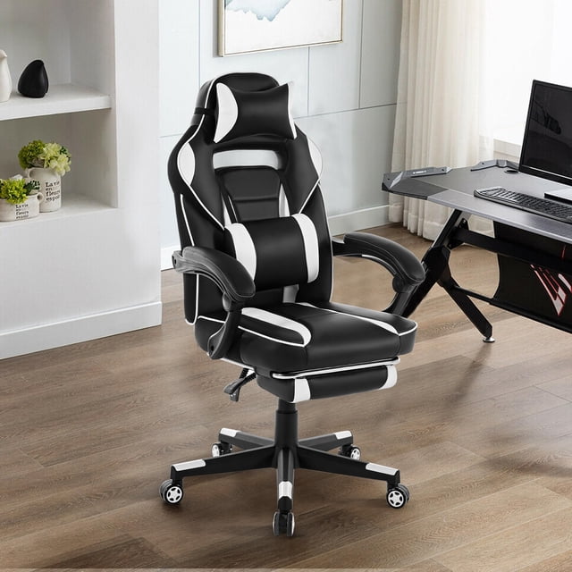 BeesClover Ergonomic Gaming Chair with Footrest & Adjustable Headrest - Height-Adjustable Computer Office Chair, 90°-160° Recline Lock, Sturdy Gas Lift