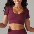 thumbnail image 4 of Besolor Womens Short Sleeve Cropped Workout Tops Round Neck Ribbed Knit Athletic Yoga Running Slim Fitted Gym Shirts, 4 of 6