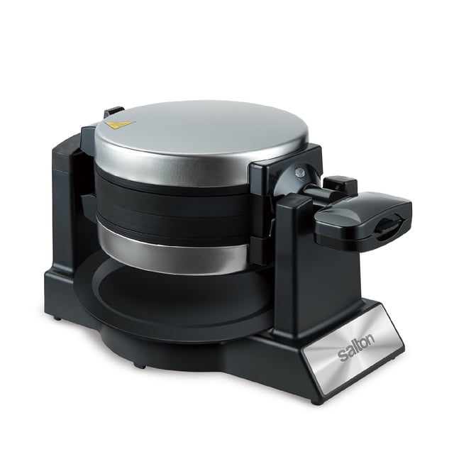 Salton Rotating Double Belgian Waffle Maker – 2 Waffles in Under 3 Minutes | Rotating Design for Even Cooking | Non-Stick Plates | Removable Drip Tray | Cool Touch Handle (WM2159)