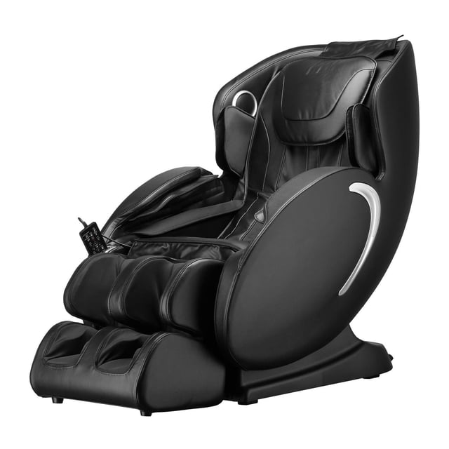 Westinghouse WES41-550-Black Fauteuil de Massage Noir avec Mécanisme de Massage 2D, position Zéro Gravité, Piste en Sl Incurvée, Coussins Gonflables pour Tout le Corps, Roulettes pour Semelle de Pied, Chauffage de la Taille, Haut-Parleurs Bluetooth et Télécommande, Affiché dans une Vue de Profil 3/4 sur Fond Blanc.