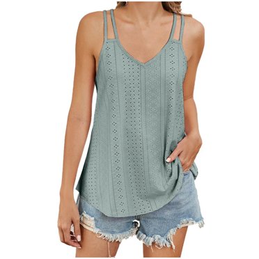 AherBiu Camisoles Boho pour Femmes, Oeillets, Col en V, Sans Manches, Tuniques de Plage, Hauts Décontractés Amples, Camisoles d'Été