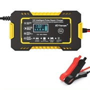 12V Smart Car Battery Charger Maintainer with Pulse Repair & Desulfator, 4Ah-100Ah Lead-Acid Battery Charger for AGM/GEL/SLA/Wet/EFB Batteries, Microprocessor-Controlled, LCD Display,