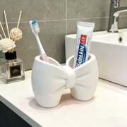 MTBLYS Bow Toothbrush Holder Double Compartment Plastic Storage Box Desk Organizer Bathroom Vanity Office Supply Caddy