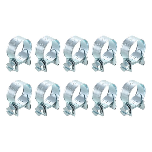 Unique Bargains 10Pack Mini Fuel Line Pipe Hose Clamp Clip, Adjustable 16-18mm, Zinc Plated