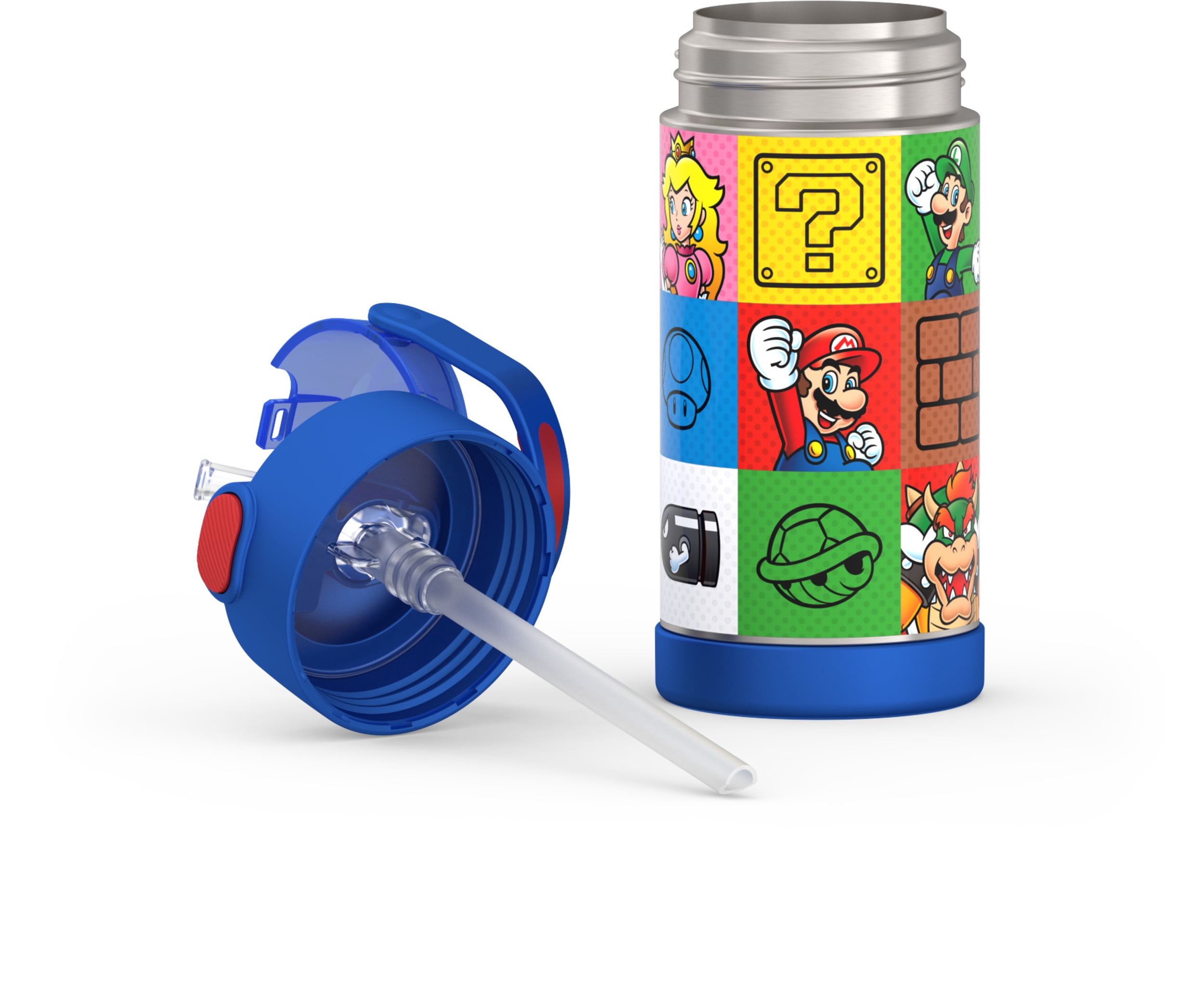 Thermos Kids Vacuum Insulated Funtainer Water Bottle with Flip Up Straw, 355ml, Super Mario, Back to School Supplies