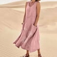 thumbnail image 2 of Mrat Nouvelle Robe Longue Sans Manches en Coton et Lin pour Femmes, Décontractée, Col Rond, Imprimée, Robe Maxi avec Poches, Robes de Soirée Formelles, Grande Taille P-106 Rose-A TG, 2 of 9