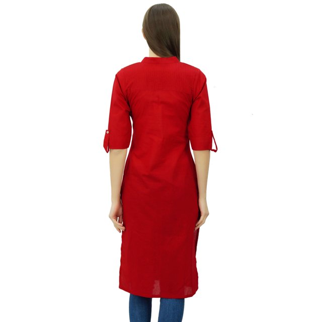 Phagun Kurti Tunique Unie en Coton Col Mandarin Kurta Blouse Ethnique Décontractée