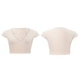 thumbnail image 4 of Women V Neck Crop Tops Summer Slim Fit Short T Shirt Short Sleeve Patchwork Ribbed Stretchy Navel Shirt, 4 of 5