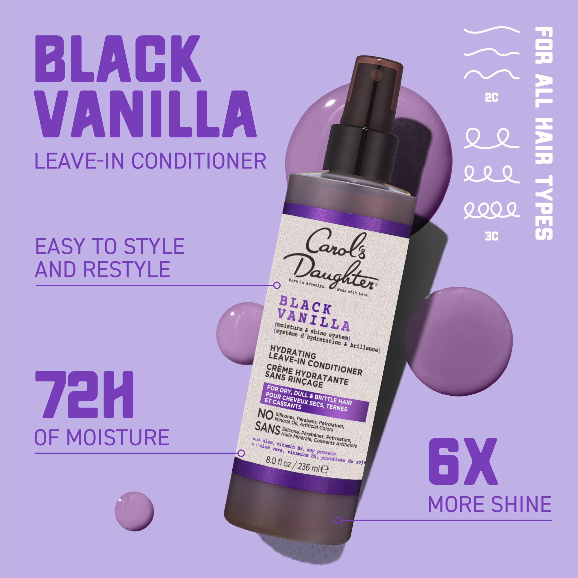 Carol's Daughter Black Vanilla Crème sans rinçage Hydratant et Démêlant avec Vitamine B5 et Aloe, 8fl oz