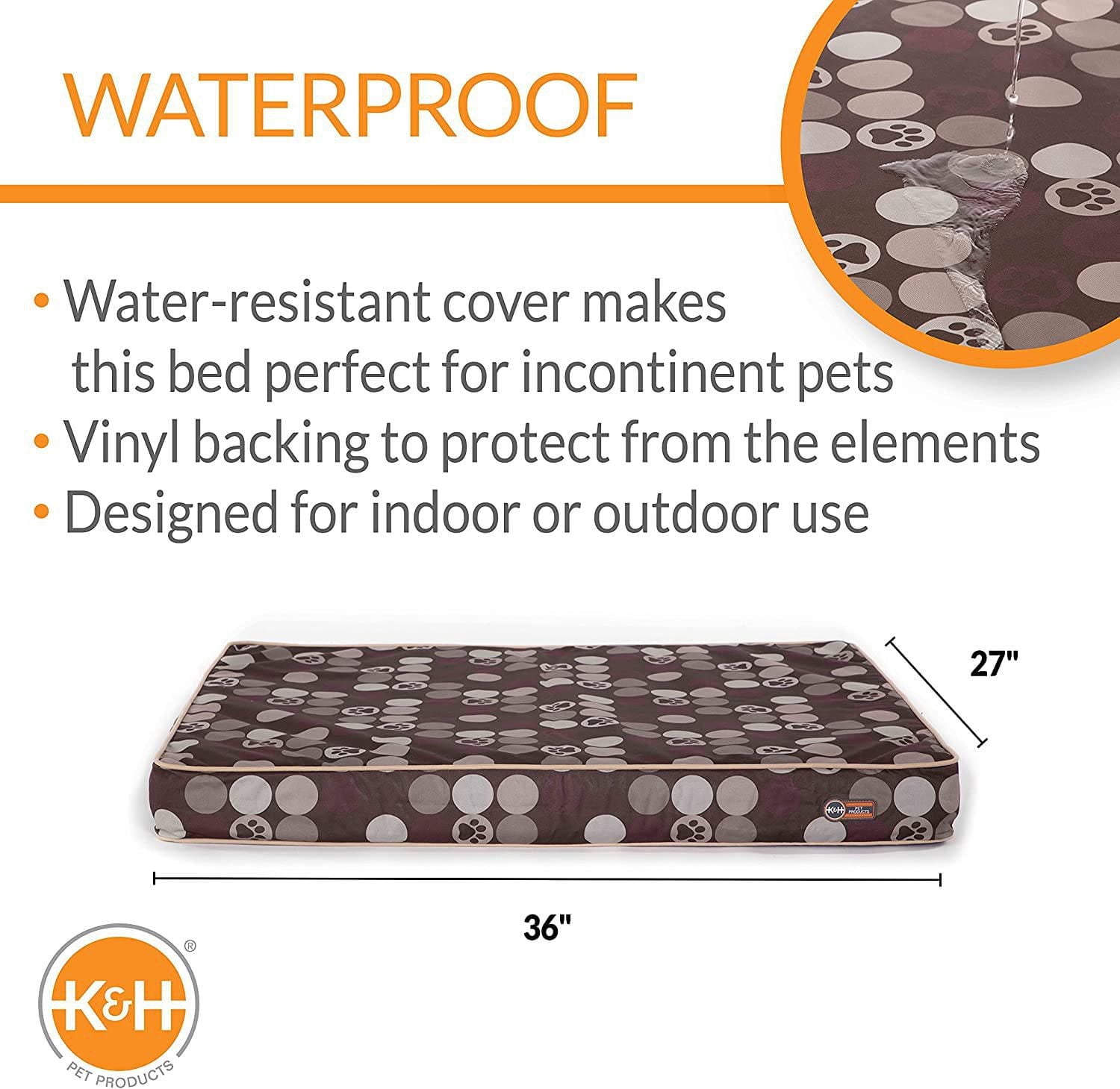 K&H Pet Products Lit Orthopédique Supérieur Intérieur/extérieur
