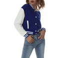 thumbnail image 4 of Women Varsity Baseball Jacket Casual Sweatshirt Long Sleeve Colorblock Button Down Cropped Bomber Coat, 4 of 9